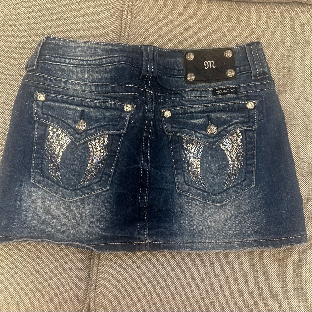 Miss Me Blue Silver Embellished Mini Skirt, size: 28